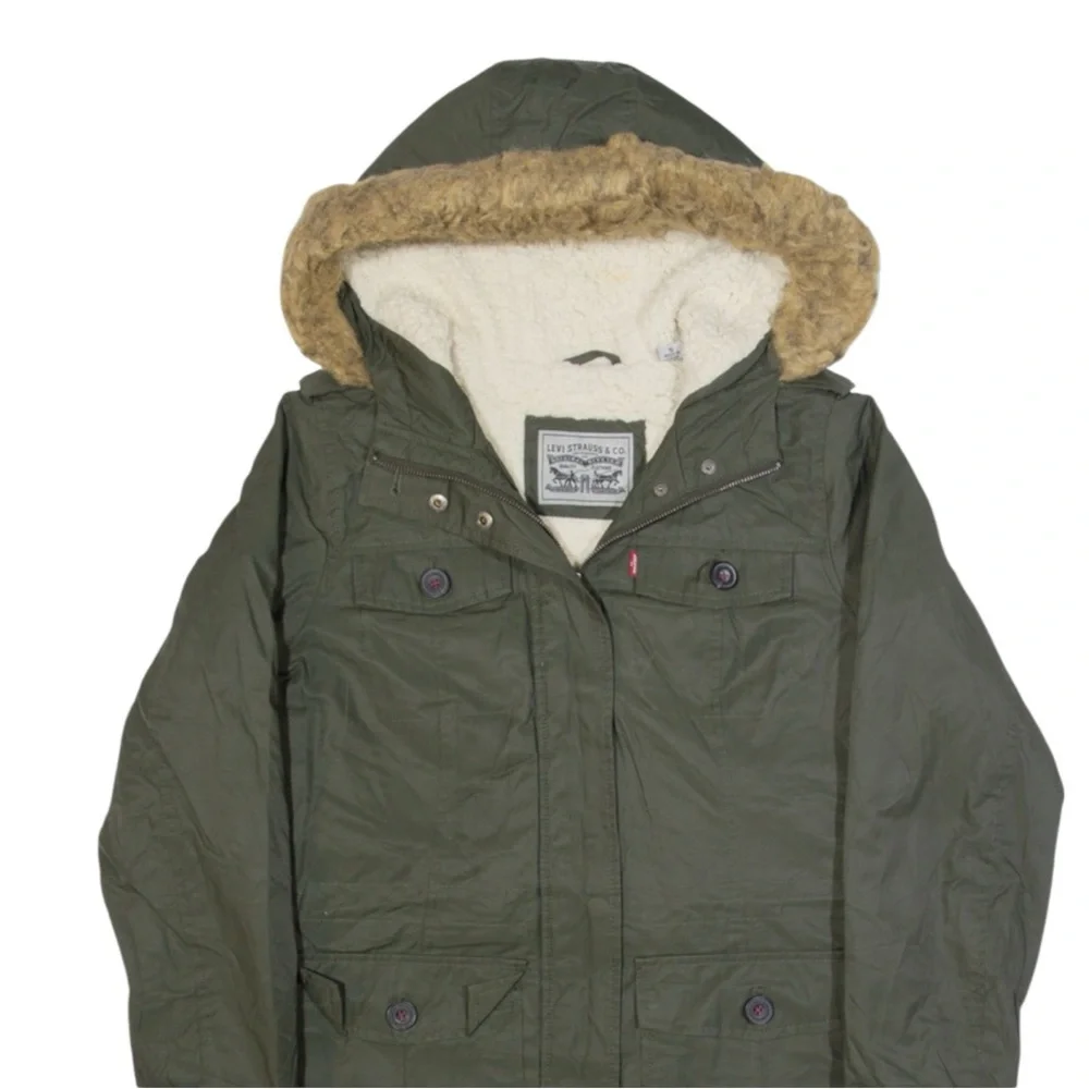 LEVI’s Hooded Parka w/ Faux Fur Trim in Olive Green Size Small — SUPER WARM!!! - Picture 5 of 15